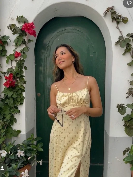 Backyard roses maya satin yellow floral midi dress - Picture 3 of 5